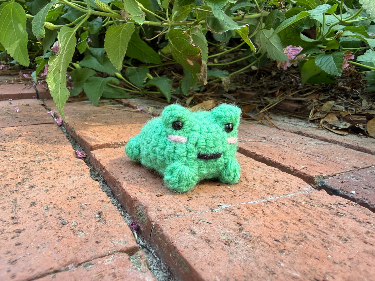 Crochet Frog Plushie with Citrine Crystal | Kawaii Amigurumi