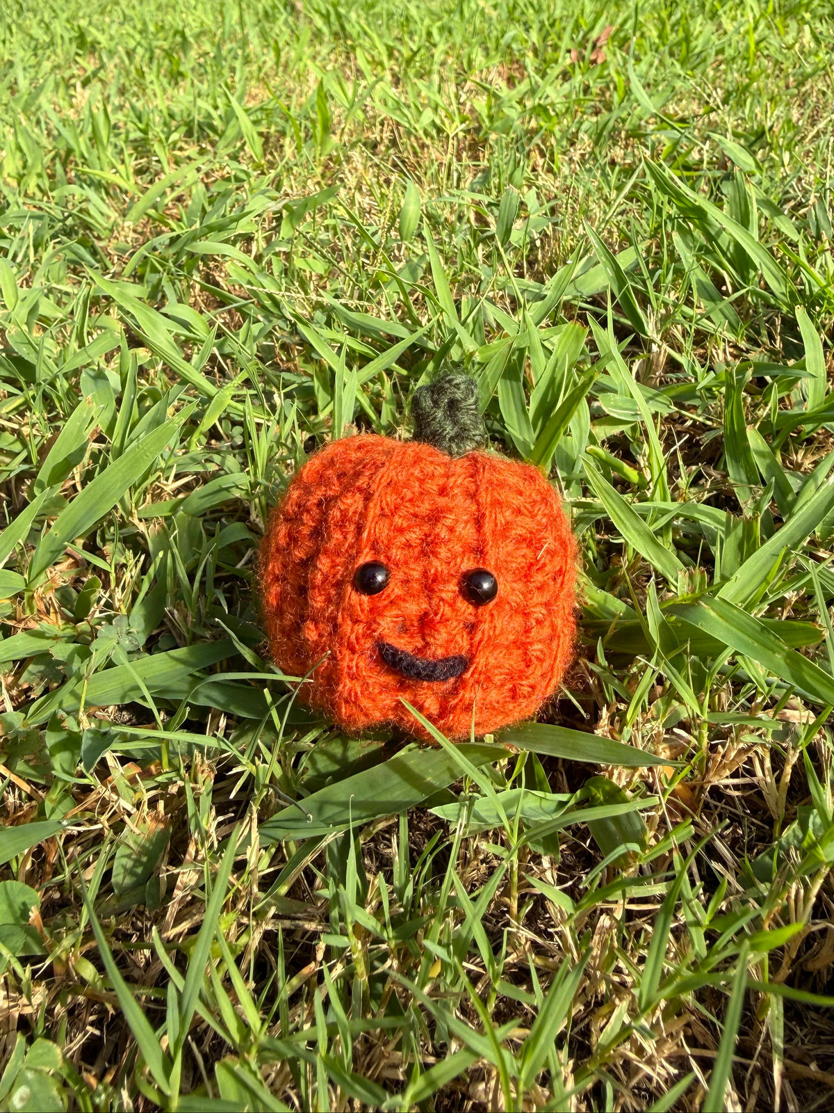 Crochet Pumpkin Plushie with Clear Quartz Crystal | Handmade Amigurumi Fall Decor