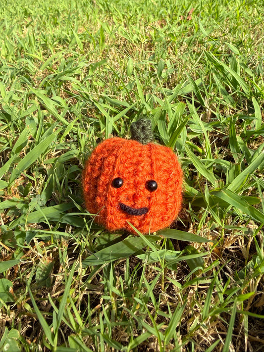 Crochet Pumpkin Plushie with Clear Quartz Crystal | Handmade Amigurumi Fall Decor